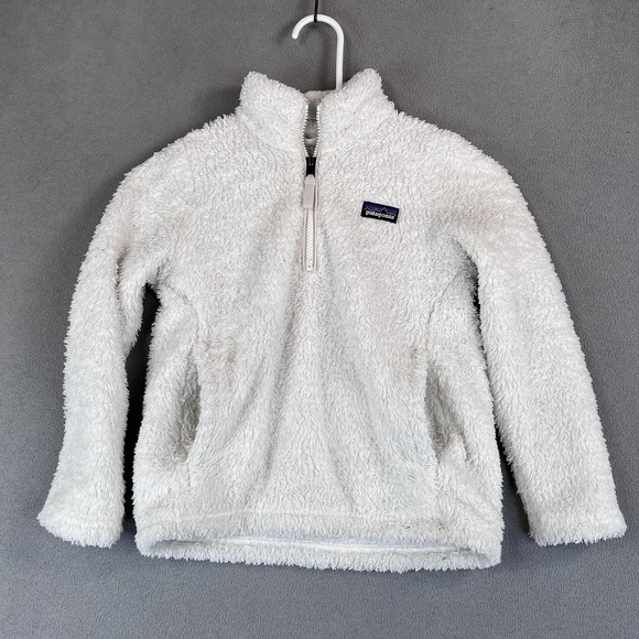 Patagonia Sweater Womens Medium White Fuzzy Quarter Zip Pullover Recycled Fleece - Picture 1 of 7